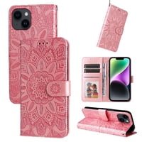 Funda Tipo Cartera Foxdock Para Iphone 13 Mini , Diseño Girasol En Relieve, Cuero Pu, Cierre Magnético, Soporte Y Tarjetero