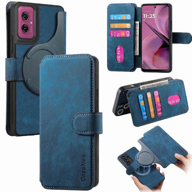 Funda Billetera Magnética para Motorola Moto G55 Soporte Tarjetas Desmontable Azul