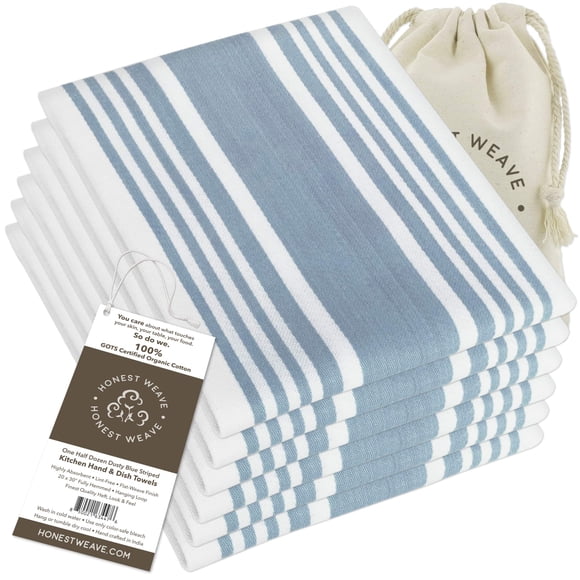 Toalla HONEST WEAVE 51 cm Pack de 6 Rayas Azul Polvoriento