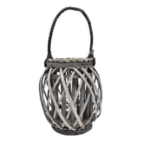 Fliperex - Candelabro Porta Vela Mimbre Rustico Gris Terraza Decoracion