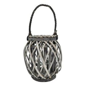 Fliperex - Candelabro Porta Vela Mimbre Rustico Gris Terraza Decoracion Gris