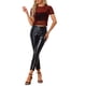 thumbnail image 2 of INSPIRE CHIC Top Corto Metálico Brillante de Malla Semitransparente de Manga Corta para Mujer M Rojo, 2 of 6