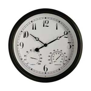 Genérico - Reloj De Pared Al Aire Libre Termómetro Higrómetro Impermeable Garaje 38 Cm Reloj Redondo