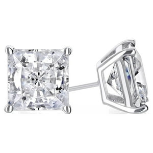 Aros Paris Jewelry 18K White Gold 1 Ct White Sapphire Princess Cut Stud