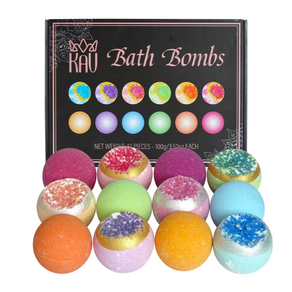 Bombas de Baño KAV Pack de 12 Orgánicas con Forma de Geoda y Aromas