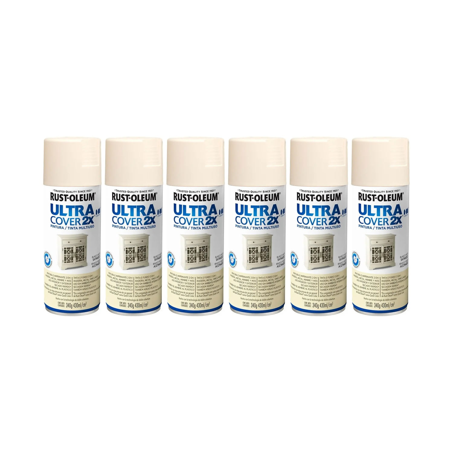 Rust-oleum - Pack 6 Und. Pintura En Spray Ultra Cover 2x Multiuso Blanco Viejo Satinado 340 G 700042