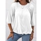 thumbnail image 3 of Blusa de mujer con cuello redondo, color puro, manga tres cuartos, holgada, fruncida, para primavera, verano y otoño, 3 of 6