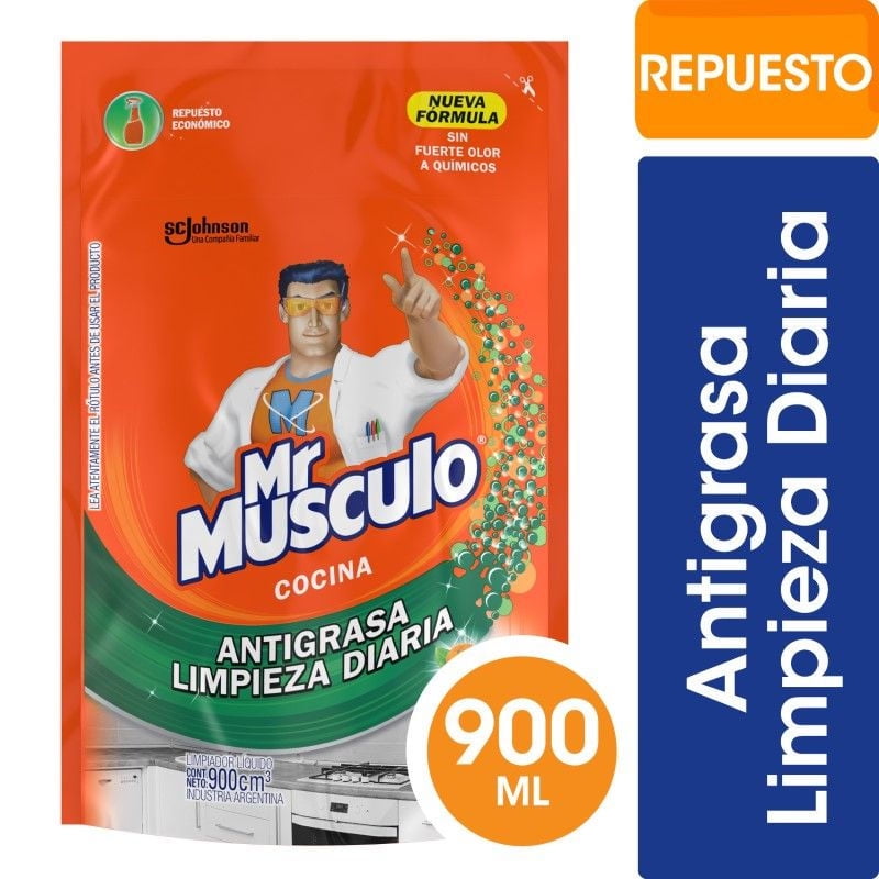 Limpiador De Cocina Líquido Antigrasa Repuesto 900 ml Mr. Músculo