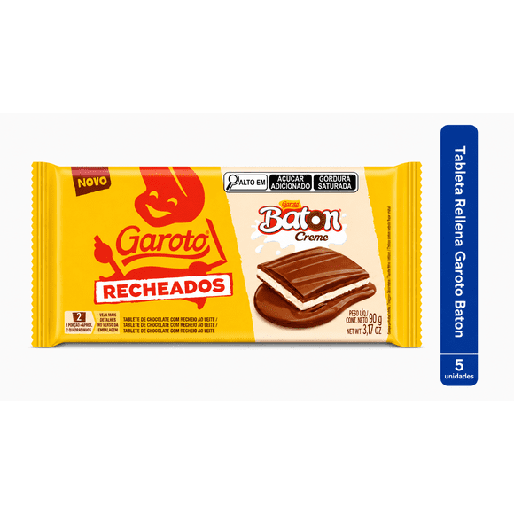 Pack 5 Baton Cream Tableta De Chocolate Rellena 90 G
