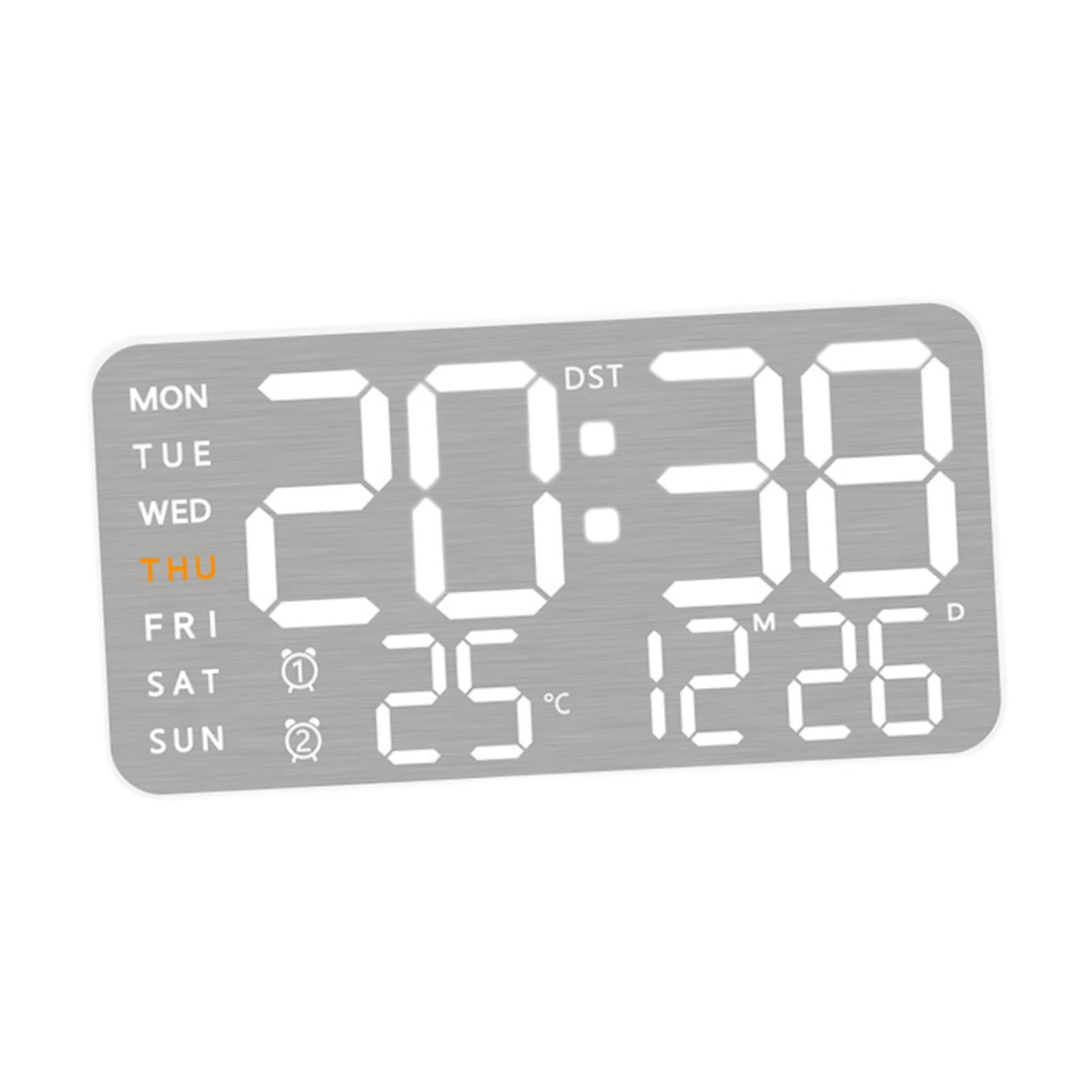 Bothyi - Reloj De Pared Digital Con Visualización De Fecha Del Mes De La Semana Para Oficina, Aula, Dormitorio, Concha Blanca