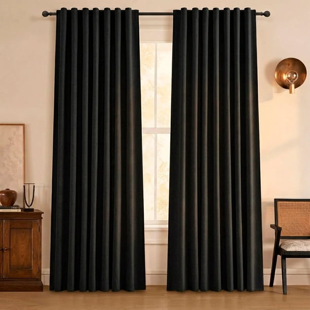 Cortina 100% Blackout 2 Paños 140 x 220 Lino Térmica Roller Negro
