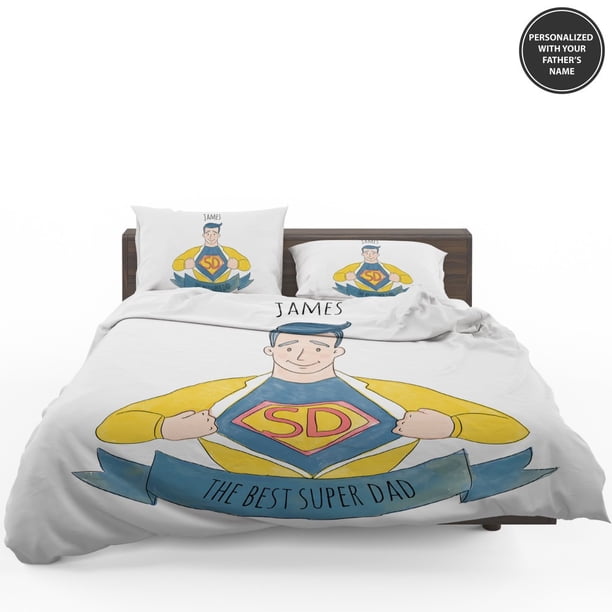 Custom The Best Super Dad Personalized Quilt Duvet Cover Set Bedclothes3-Piece Bedding Set