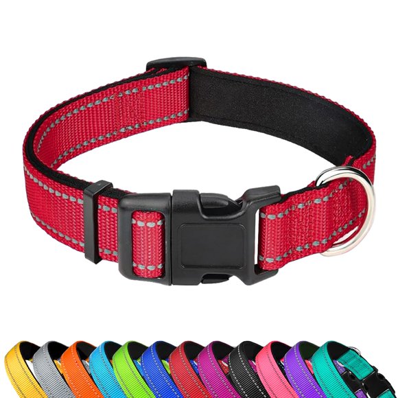 Collar para perro PWOD talla M rojo reflectante con acolchado de neopreno