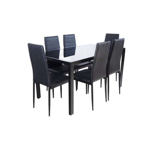 Sweet Hogar - Comedor 6 Sillas Color Negro De Vidrio Templado