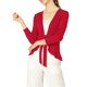 thumbnail image 1 of INSPIRE CHIC Cárdigan de punto abierto con lazo al frente, manga larga y dobladillo con volantes para mujer, regreso a clases, talla S, rojo, 1 of 7