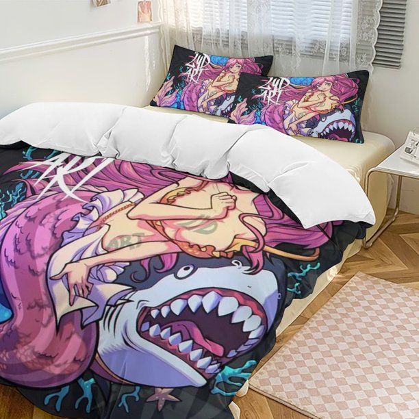 Shirahoshi Bed Duvet Cover Funny Anime Cartoon Bedding Sets Lightweight 3 Piece Comforter Sets