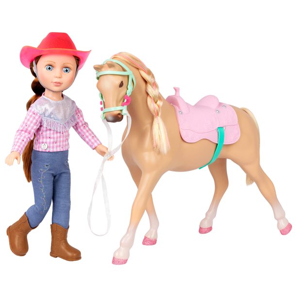 Muñeca de juguete con purpurina para niñas Jaime & Jumper Horse, 35 cm, con ropa para más de 3