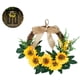 thumbnail image 2 of Corona de girasol artificial decorativa, mini corona de girasol para puerta de entrada con lazo y hojas verdes para decoración de boda, hogar o puerta de entrada., 2 of 8