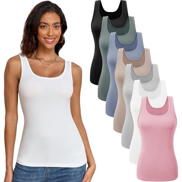 TVKSOM 7 Pack Tank Tops for Women Scoop Neck Basic Sleeveless