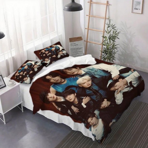3pcs ATEEZ Vintage Style Group Photo Duvet Cover Set - Bedding Set (Includes Duvet Cover + Pillowcases Filling Not Included)