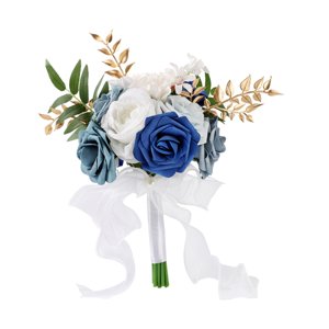 Magideal - Ramo De Rosas Artificiales De 29Cm, Cinta Para Ramo De Novia, Borla, Accesorios De Fotografía Para Compromiso, Aniversario, Ramo De Flores Para Novia Azul