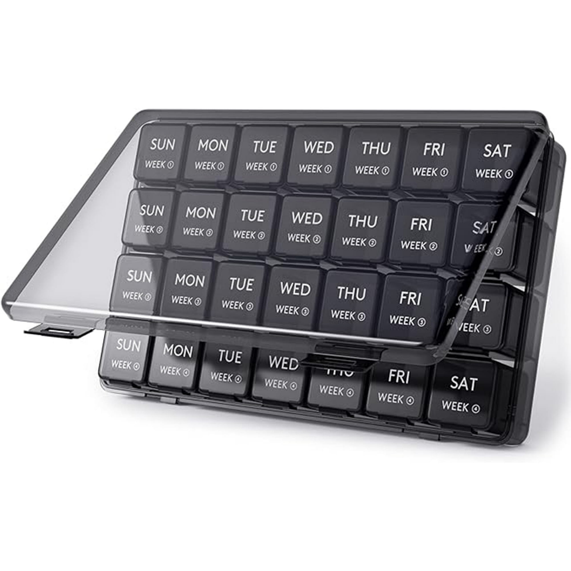 Veatool - Pastillero Mensual, Organizador De Pastillas Para 28 Días, Pastilleros Para 4 Semanas Y 1 Mes, Compartimentos Grandes Separados Para Vitaminas, Aceites Esenciales Y Suplementos