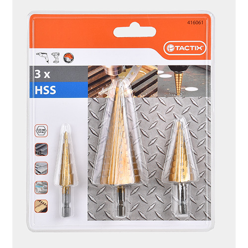Tactix - Set De Brocas Escalonadas Hss 3 Piezas