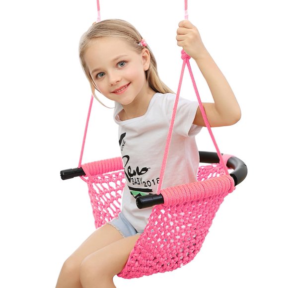Swing ROPECUBE para niños pequeños tejidos a mano con cuerdas ajustables, color rosa