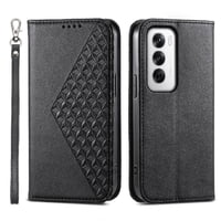 Funda Flip Foxdock Para Oppo Reno 12 5G , Estilo Billetera Con Diseño Rombo, Correa De Mano Y Soporte, Uso Diario