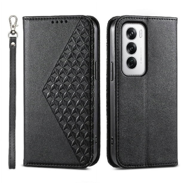 Funda Flip FOXDOCK para OPPO Reno 12 5G , Estilo Billetera con Diseño Rombo, Correa de Mano y Soporte, Uso Diario