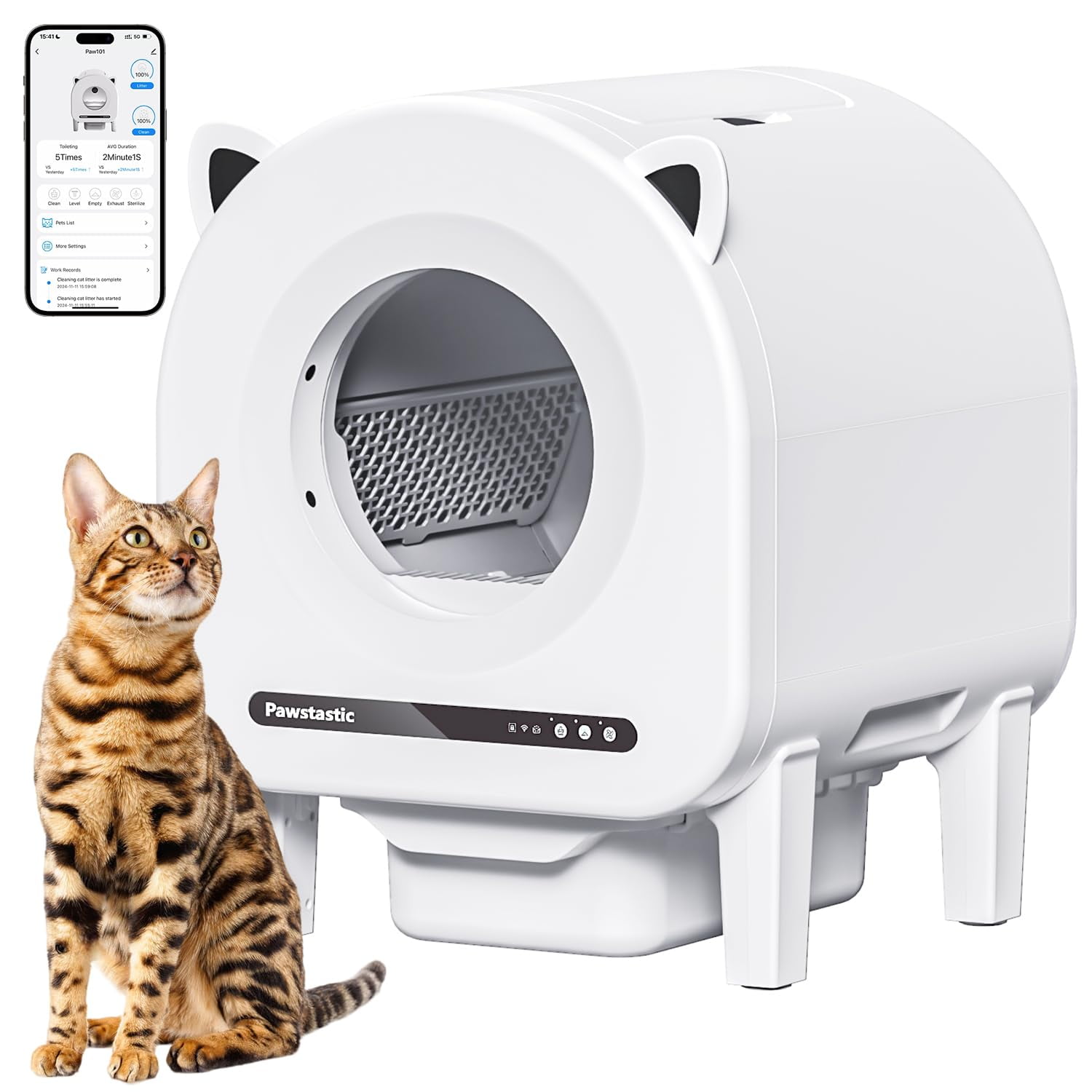 Caja De Arena Autolimpiante Pawstastic Paw101 De 68 Litros Para Gatos