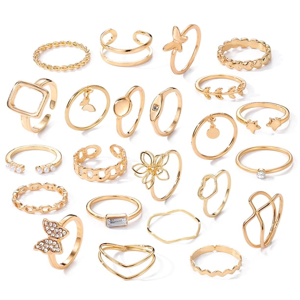 23pcs of Sparkling Gold & Silver Flower & Butterfly Rings - A Stunning Jewelry Set for Women!