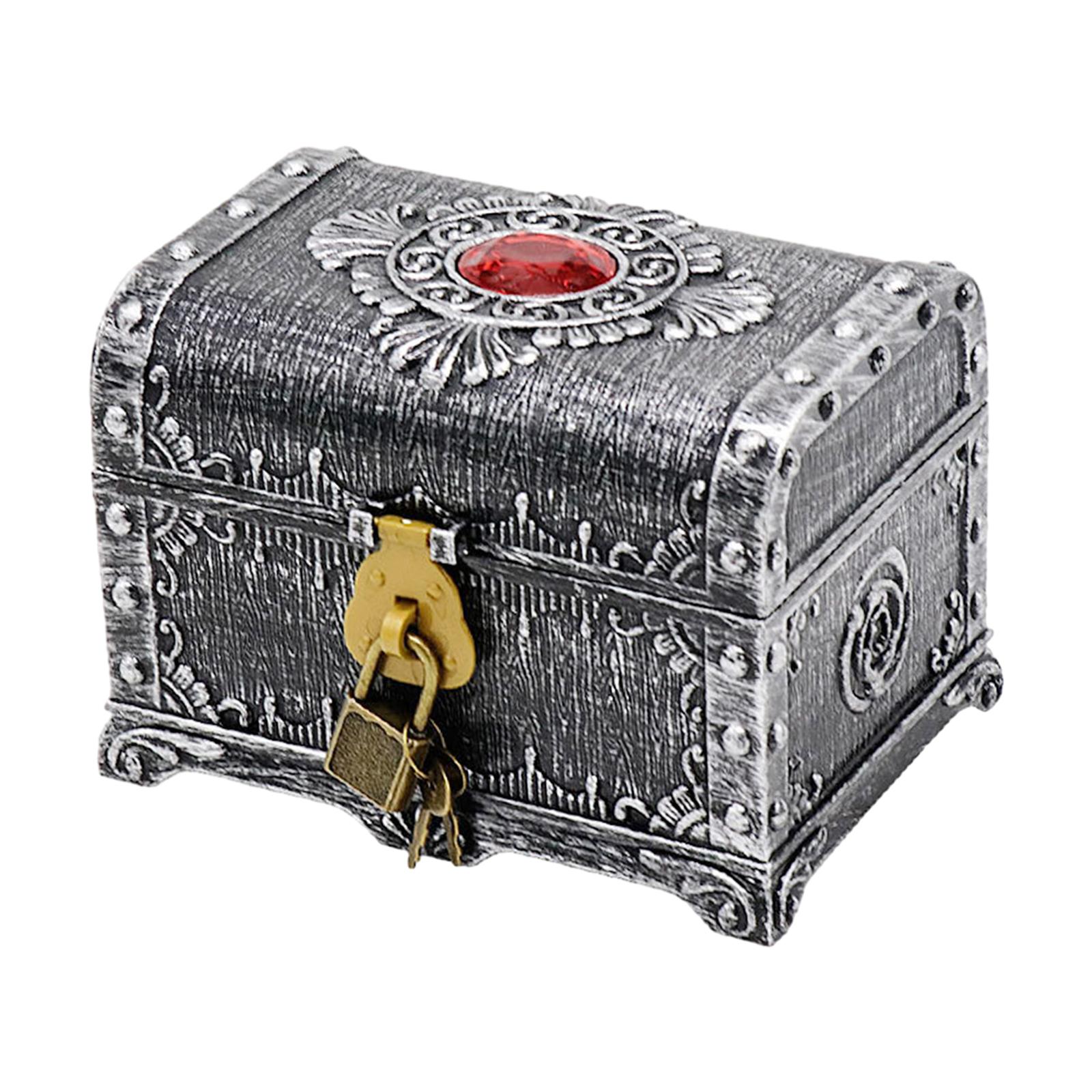 Magideal - Caja Del Tesoro Pirata, Caja Del Tesoro Aventurera Decorativa Con Cerradura Y Llave, Caja De Almacenamiento De Pirata Para Niños, Adultos, Plata Antigua