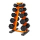 thumbnail image 1 of Set De Mancuernas De 150 Lb Hexagonales Recubiertas Con Rack Naranja, 1 of 8