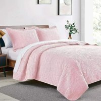 Importclick - Cubrecama Quilt Reversible Queen 228X228 Cm Más Fundas Almohada Rosa Blanco