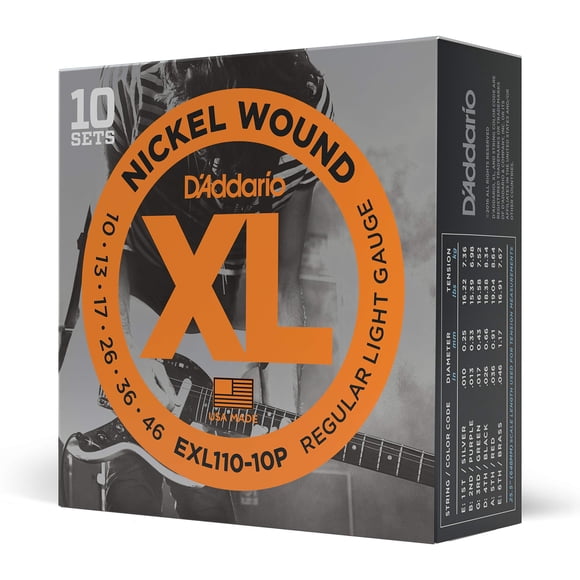 Cuerdas para guitarra D'Addario XL Nickel Electric EXL110-10P, paquete de 10