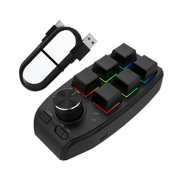 Teclado programable Teclas Reemplazo ligero Teclado estándar RGB con cable USB Teclado personalizado Mini 6 teclas para programación de juegos Dibujo , negro