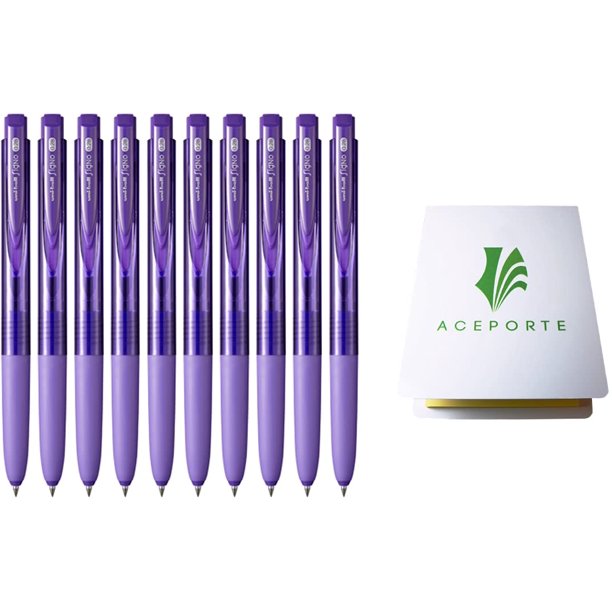 Bolígrafo de gel uni-ball Signo RT1, 0,28 mm, color violeta, paquete de 10 unidades con notas adhesivas