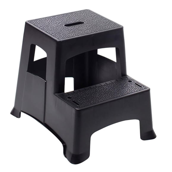 Taburete Tricam de plástico negro, 2 peldaños, 150 kg de capacidad