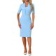 thumbnail image 1 of INSPIRE CHIC Vestido de Tubo para Mujer con Cuello en V, Mangas Cortas, Vestido Midi Ajustado para el Trabajo, Azul Cielo M, 1 of 6