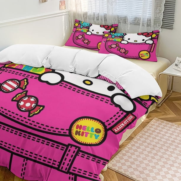 Hello Kitty 3-Piece Twin Bed Set - Includes 1 Single Comforter And 2 Pillowcases Bedding - Fade Resistant Microfiber - Hello Kitty