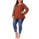 thumbnail image 2 of Agnes Orinda Blusa Casual Transparente de Manga Larga con Encaje de Doble Capa y Cuello en V para Mujer de Talla Grande 3X Rojo Ladrillo, 2 of 5