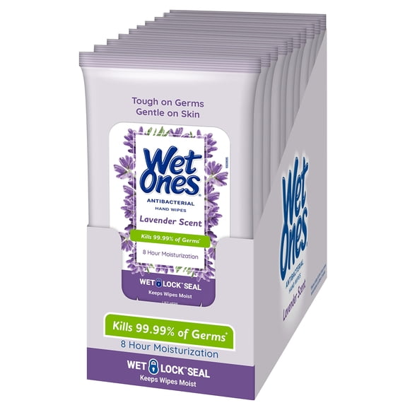 Toallitas para manos Wet Ones, antibacterianas, color lavanda, 20 unidades, 10 unidades, viajes