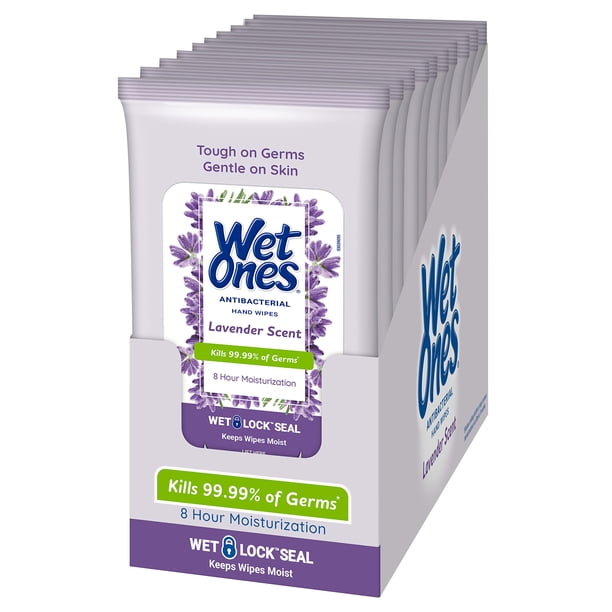 Toallitas para manos Wet Ones, antibacterianas, color lavanda, 20 unidades, 10 unidades, viajes