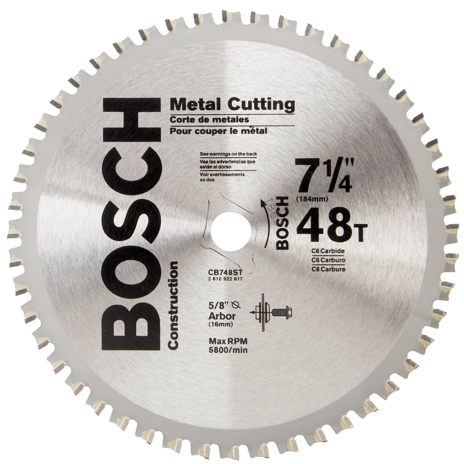 Hoja De Sierra Circular Bosch Cb748st, 18,4 Cm, 48 Dientes, Para Metal