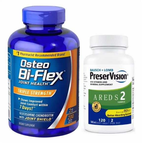 Osteo Bi-flex Triple Strength Glucosamina 200 Tabs + Areds 2 Preservision Cuidado de la Vista 120 gelcaps