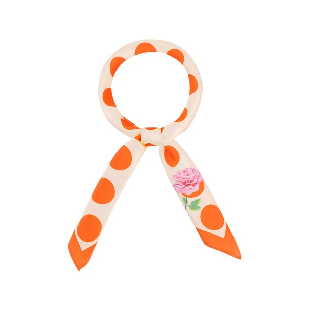 INSPIRA CHIC Pañuelo Cuadrado de Lunares de 70 cm Bufandas para el Cuello Pañuelo Cinta para el Cabello para Mujeres Rosa Naranja 27.56*27.56"(L*W)