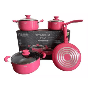 Genérico - Set De Ollas Keep, Antiadherente, 7 Piezas, Color Coral