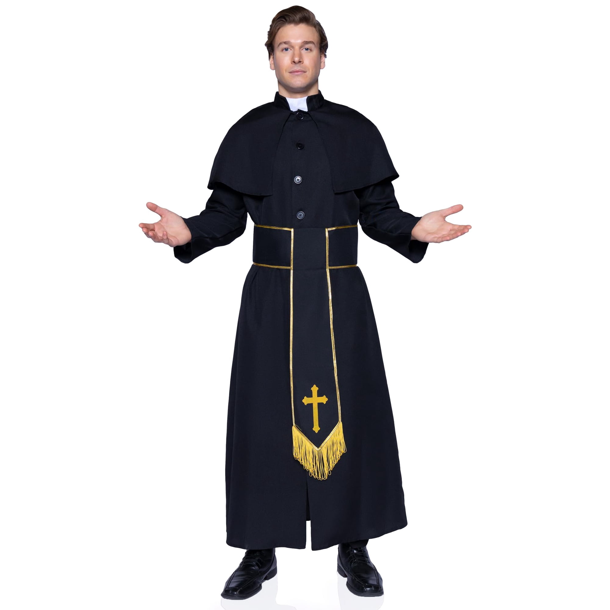 Set Costume Leg Avenue Priest Para Hombre, Bata Con Capa Negra Xl