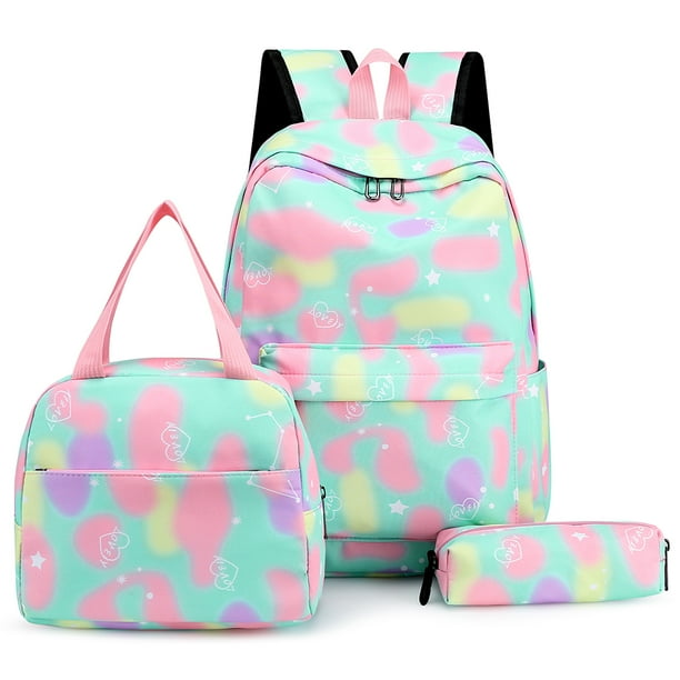 3pcs/Set Laptop Backpack Adjustable Strap Fashion Women Nylon Travel Backpack Cute Gradient Work Rucksack for Work School Travel
